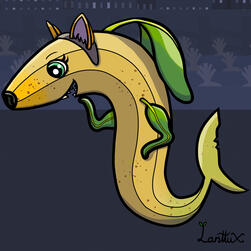 Shark banana rootie with leaf fins and a cat ear headband