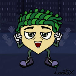 Lanttu the turnip rootie hyped up. Looking excited while crouching and holding both fists up.