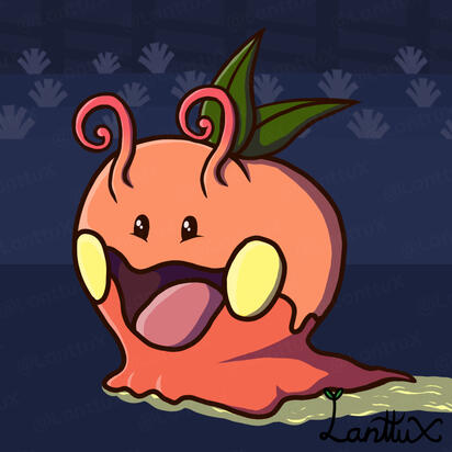 A peach rootie in a similar form of a goomy (Pokemon) resembling a snail.